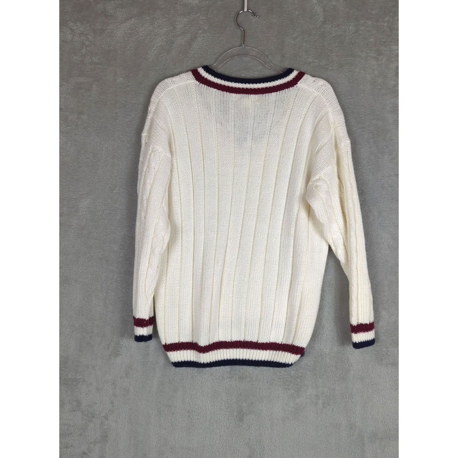 Vintage VINTAGE Spice of Life Cricket Varsity Tennis Sweater Cable Knit V Neck Womens L Creamy white 1990s Preppy Sportswear Womens Size L / US 10 / IT 46 - 6 Thumbnail