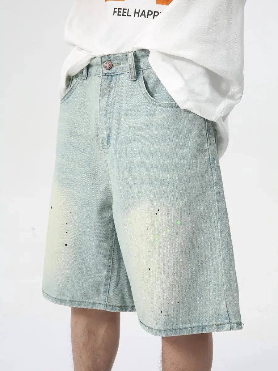 Japanese Brand Retro loose splashed ink denim shorts Size US 32 / EU 48 - 1 Thumbnail