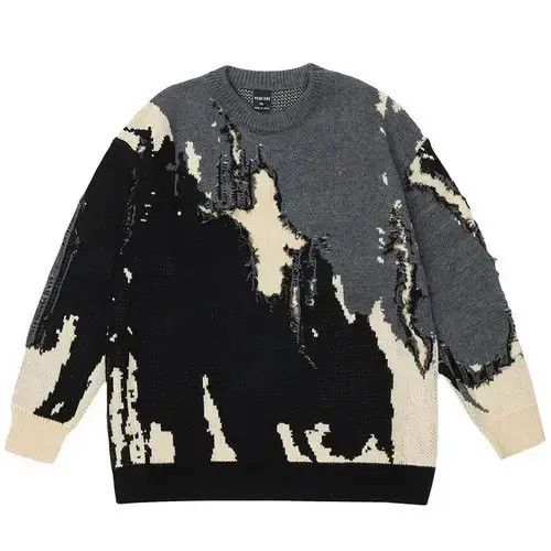 Japanese Brand × Vintage Black grey acid wash distressed knit sweater Size US L / EU 52-54 / 3 - 1 Thumbnail