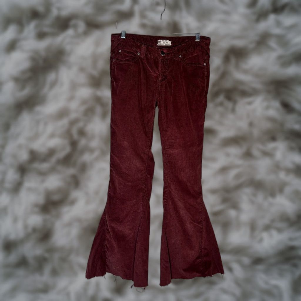 Free People Free People Pants Womens 27 Red Burgundy Corduroy Flared Boho Retro Size 27" / US 4 / IT 40 - 1 Thumbnail