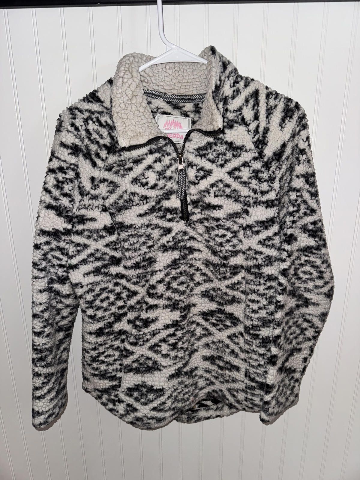 Other Cozy Sherpa Black and White Patterned Half-Zip Fleece Pullo Size M / US 6-8 / IT 42-44 - 1 Thumbnail