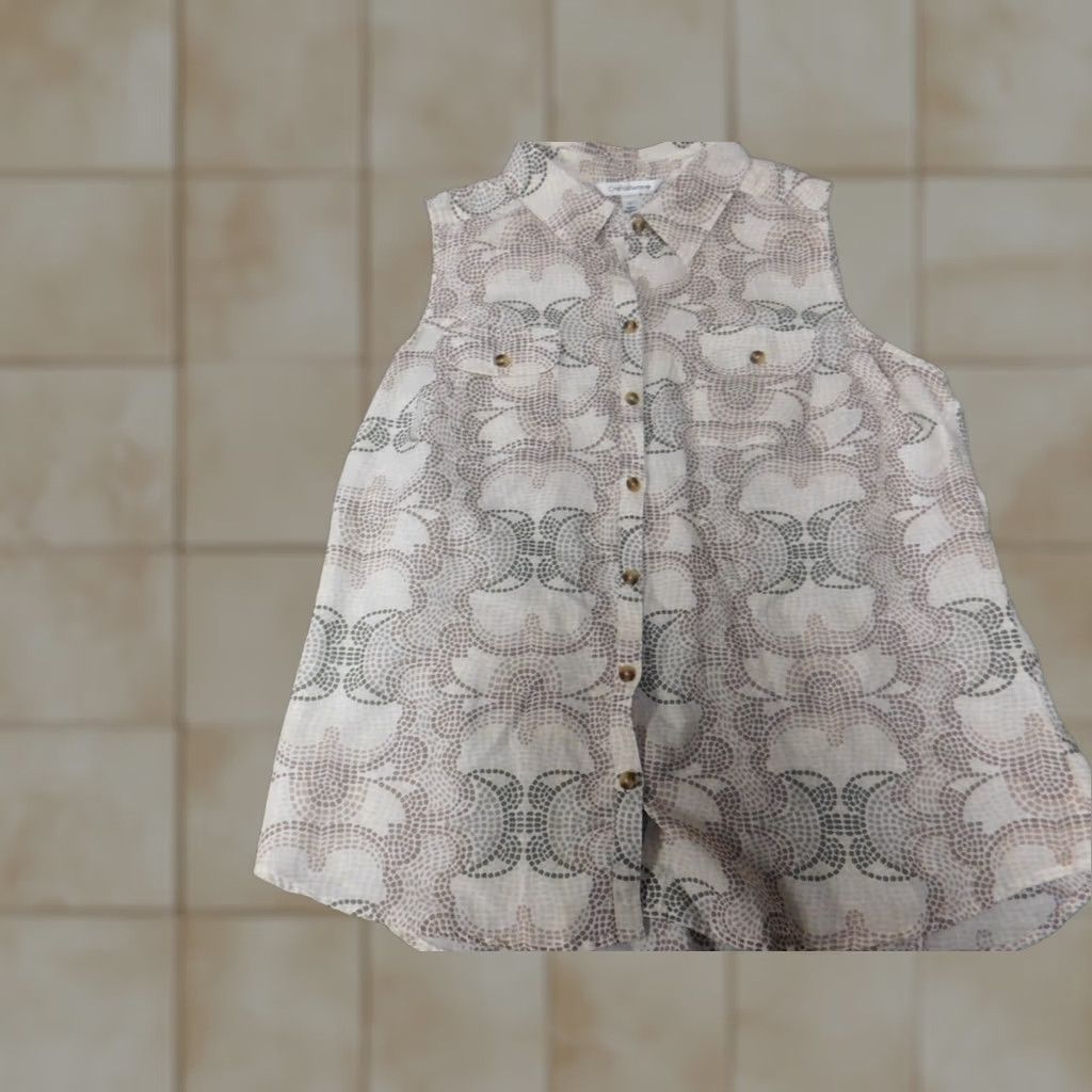 Apt. 9 Apt 9 Womens Blouse L Beige Button-Up Sleeveless Crew Neck Casual Tunic Regular Womens Size L / US 10 / IT 46 - 1 Thumbnail