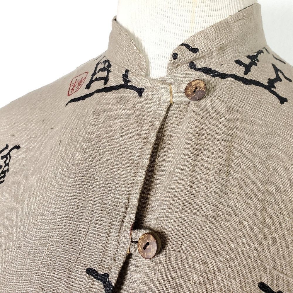 Vintage M Clio Vintage Linen Short Sleeve Top M Mandarin Natural Size M / US 6-8 / IT 42-44 - 4 Thumbnail