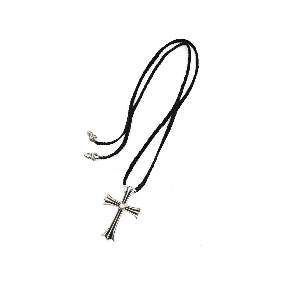 Chrome Hearts Chrome Hearts Leather Braids 925 Silver Cross Necklace ...