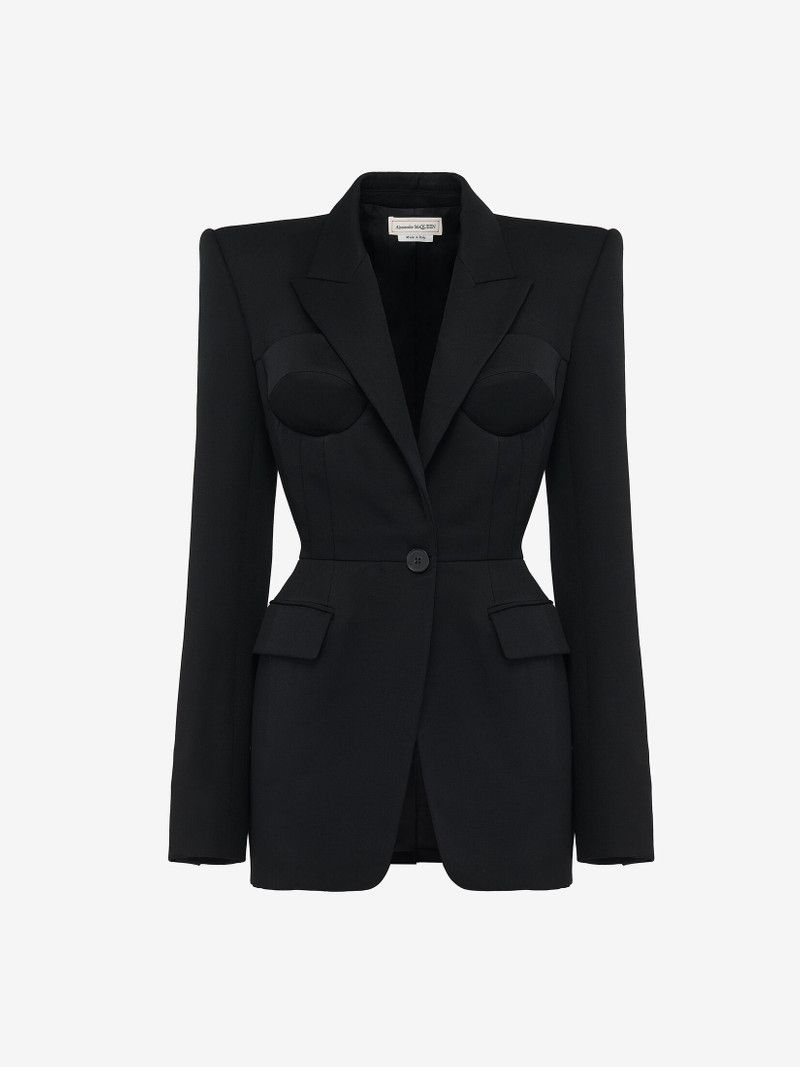 Alexander McQueen o1srvl11e0326 Trompe-L'œil Single-Breasted Jacket in Black Size L / US 10 / IT 46 - 1 Thumbnail