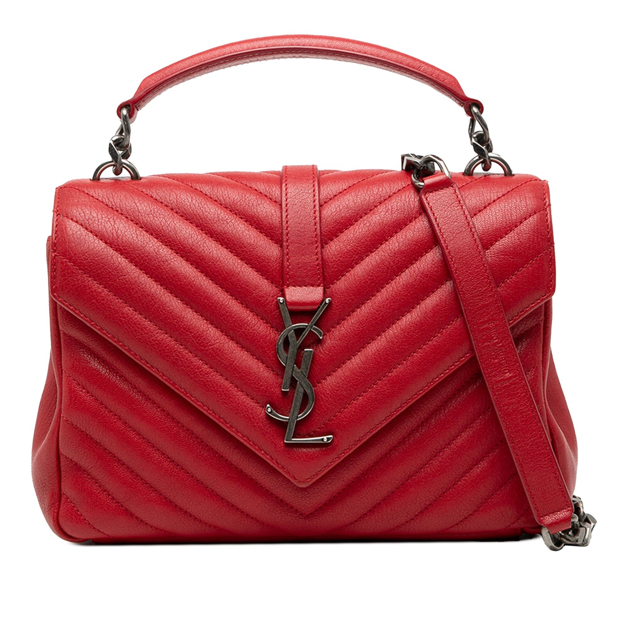 Saint Laurent Paris Medium Quilted Chevron Sheepskin College Satchel Size ONE SIZE - 1 Thumbnail