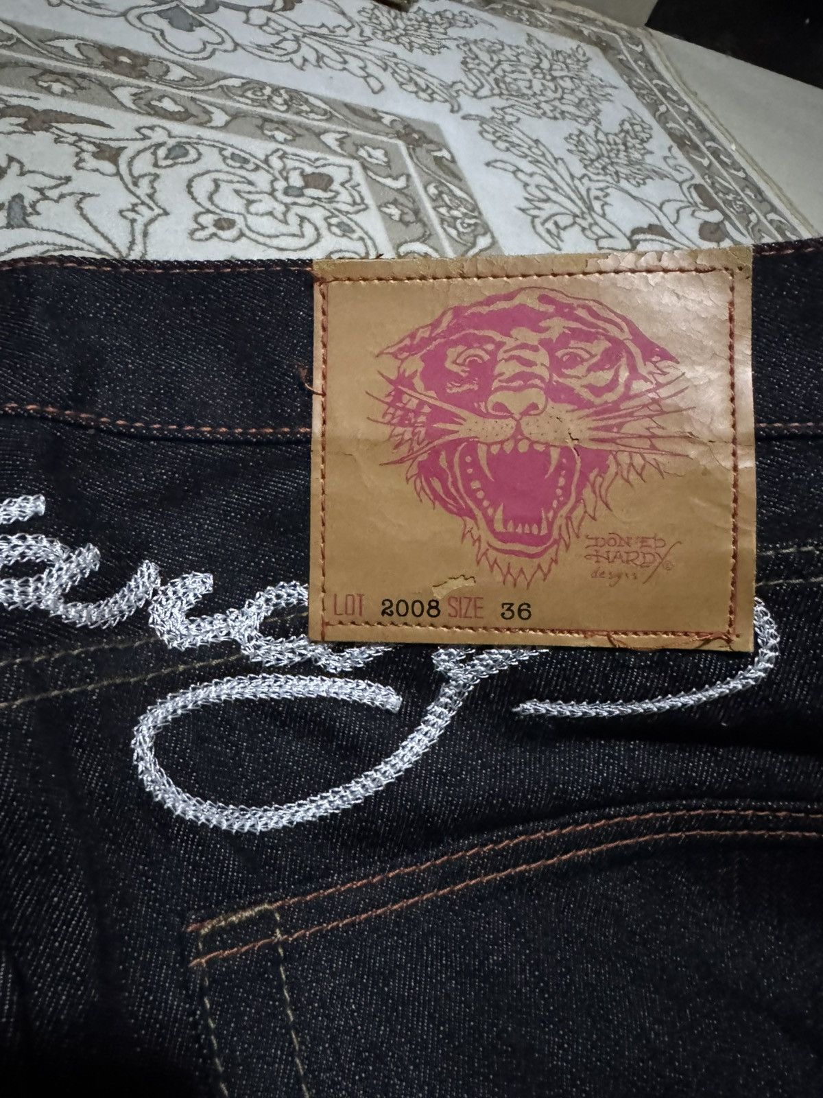 Ed Hardy Vtg “Death Of Glory” Ed Hardy Embroidery Short Denim Jeans Size US 37 - 5 Thumbnail