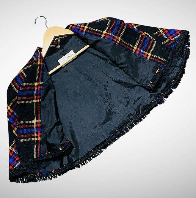 Balenciaga RARE 🔥🔥 Vintage 80s Balenciaga Tartan Check Wool Cape Jacket Size M / US 6-8 / IT 42-44 - 2 Thumbnail