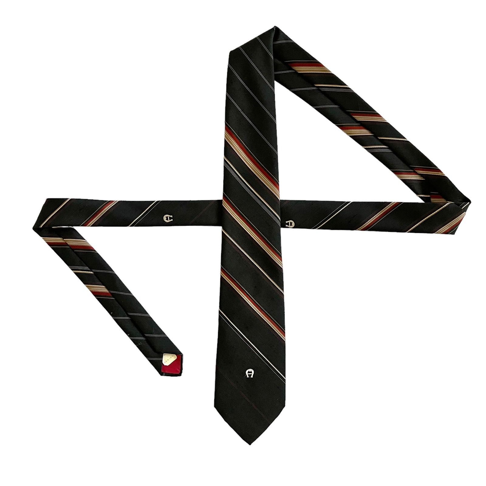 Etienne Aigner × Vintage Vintage Etienne Aigner Black Striped Silk Blend Logo Tie Size ONE SIZE - 3 Thumbnail