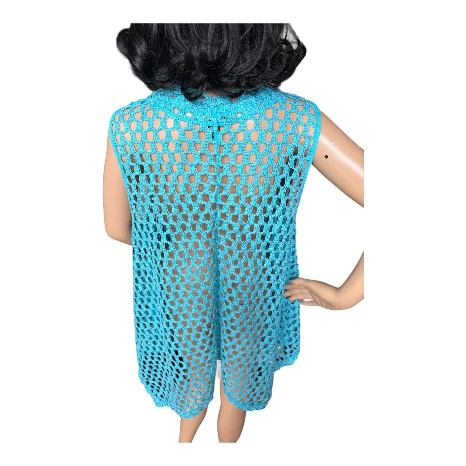 Other Kaktus Tunic Open Weave Crochet Lagenlook Boho blue large Size L / US 10 / IT 46 - 9 Thumbnail