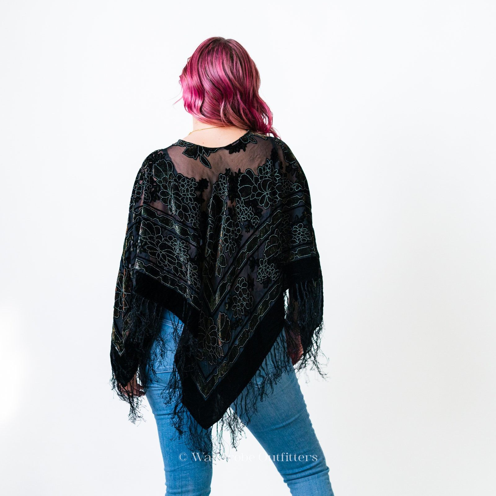 XOXO Black Flowy Witchy Sheer Paisley Poncho Shrug Pullover Size ONE SIZE - 3 Thumbnail