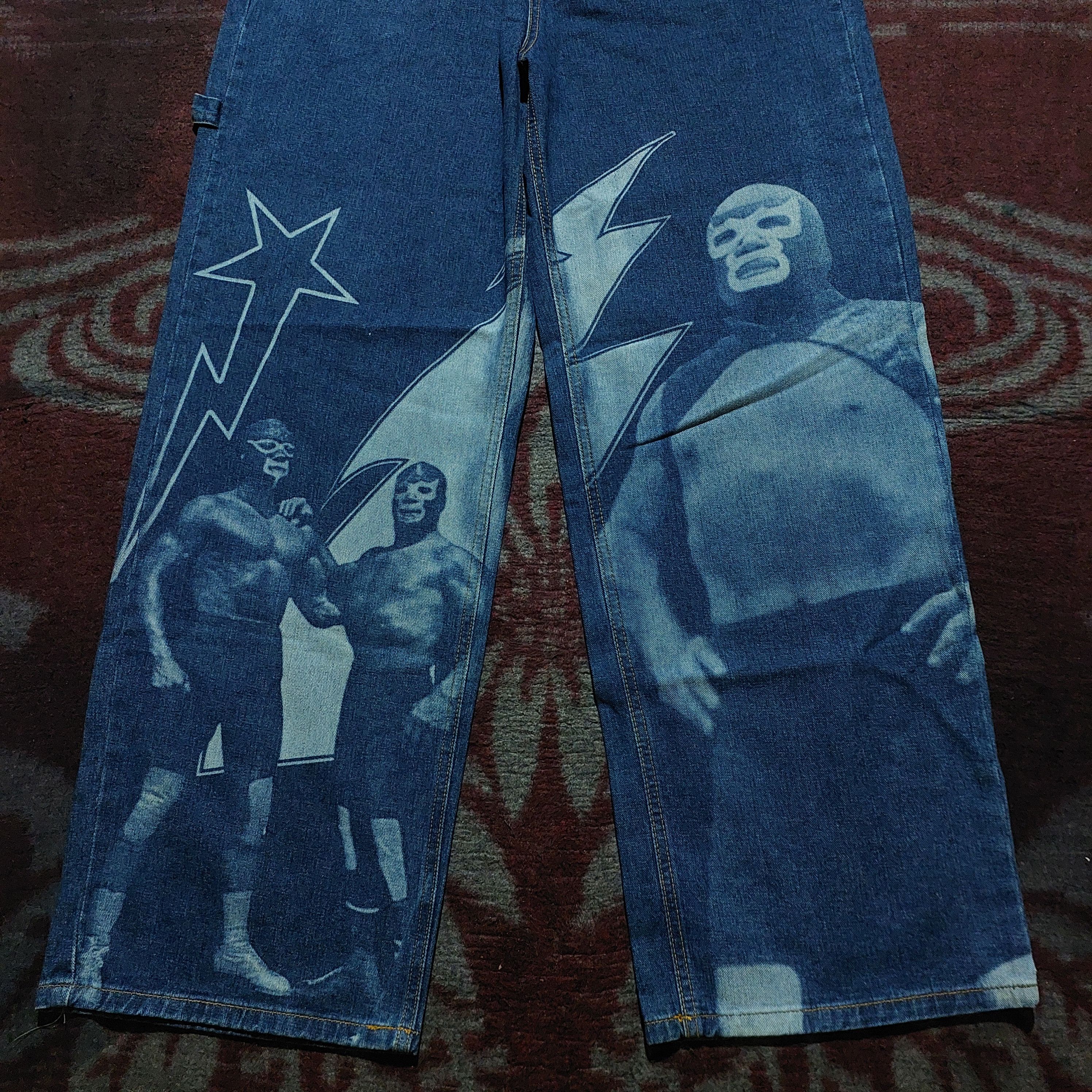 Marithe + Francois Girbaud Rey mysterio artwork printed carpenter denim Size US 35 - 5 Thumbnail