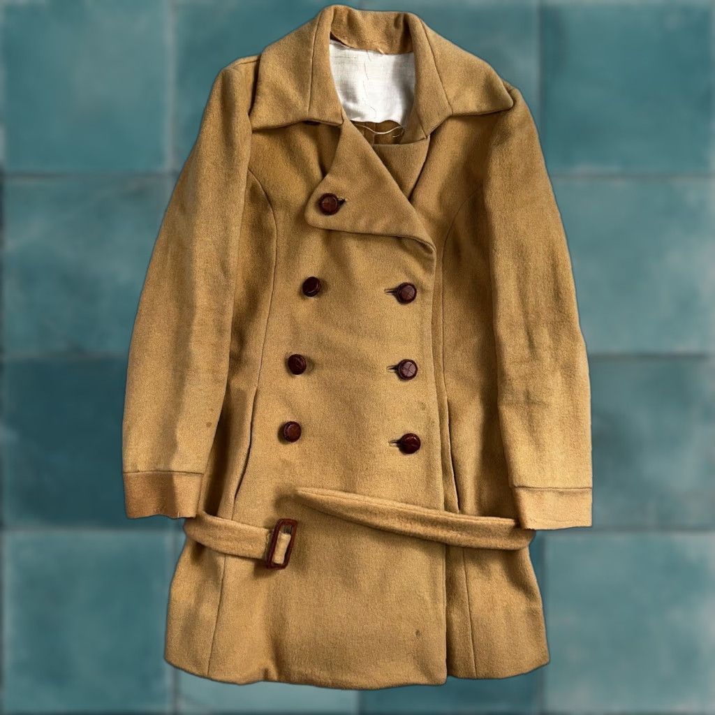 Vintage VINTAGE 1950s Taupe Brown Wool Swing Coat Rockabilly Belted Coat Women’s 50s Brown Wool Swing Coat Size S / US 4 / IT 40 - 1 Thumbnail