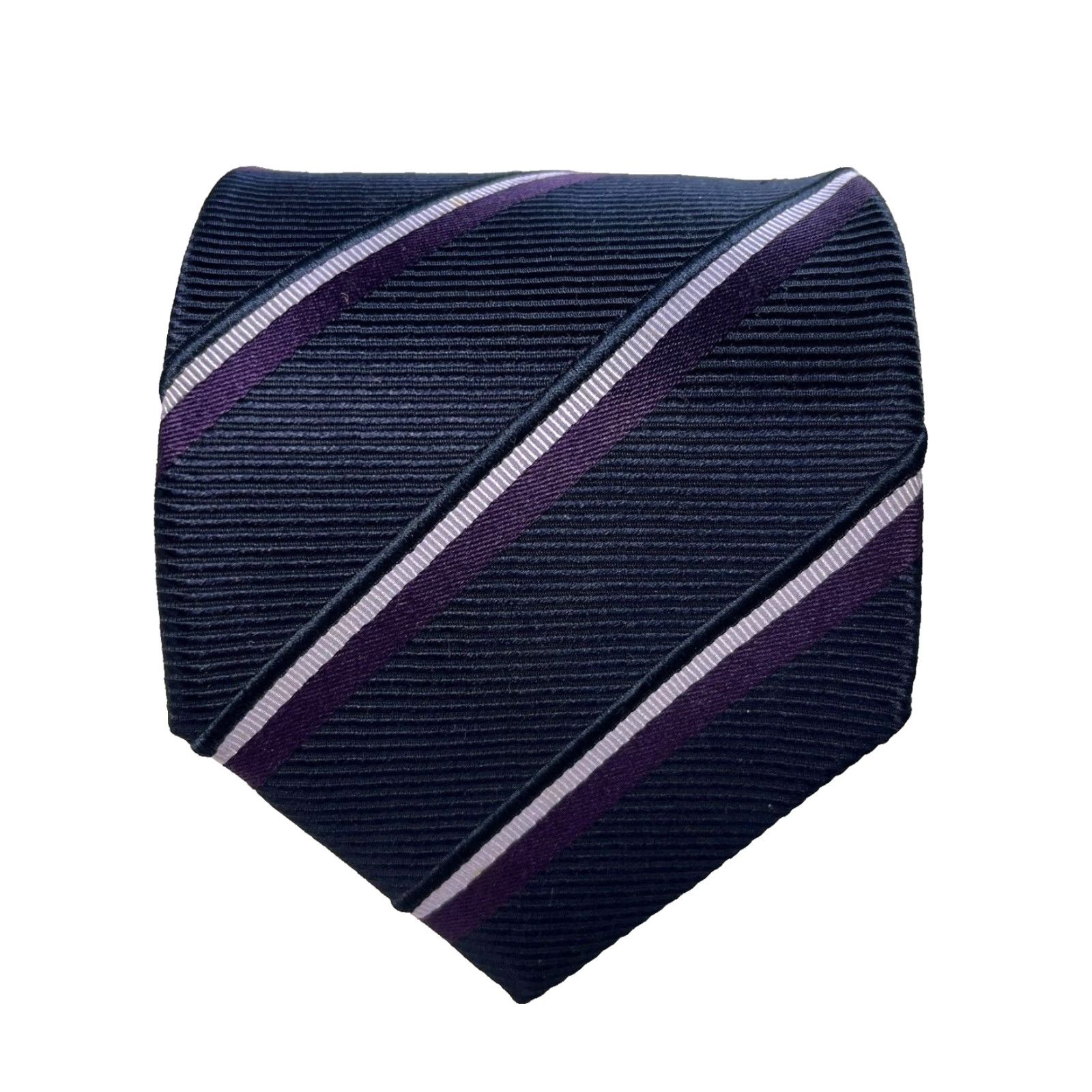 Vintage Epoca Uomo Silk Tie Striped Ribbed Navy Made in Japan Men’s Tie 100% Silk Length 58 1/2 Width 3 3/8" Classic Size ONE SIZE - 2 Thumbnail