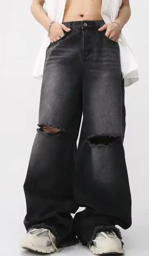 Japanese Brand Kurumi x Meifa Casual loose-fitting ripped denim trousers Size US 34 / EU 50 - 4 Thumbnail