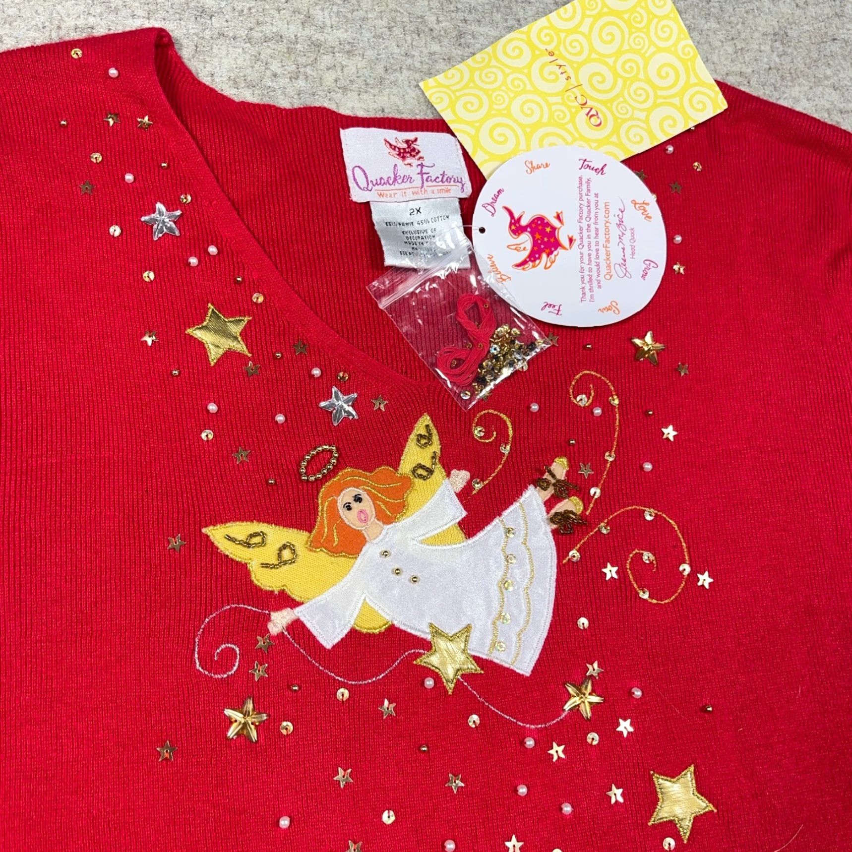 Quacker Factory Vintage Quacker Factory Sweater Women 2X Red Christmas Angels V Neck VTG Y2K Size XXL / US 16-18 / IT 52-54 - 3 Thumbnail