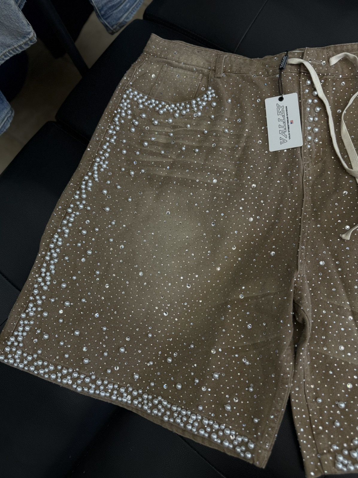 Vale Valley Rhinestone Crystal Shorts Denim Tan Size 40 Size US 40 / EU 56 - 4 Thumbnail