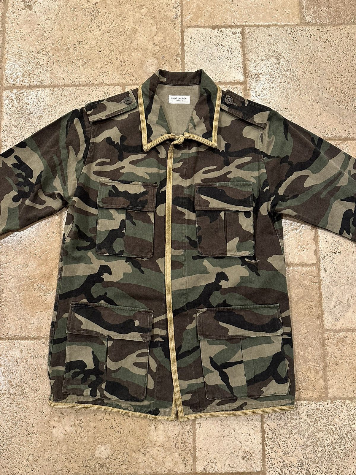 Hedi Slimane × Saint Laurent Paris Saint Laurent x Hedi Gold Trimmed M65 Military Camo Jacket Size US L / EU 52-54 / 3 - 3 Thumbnail
