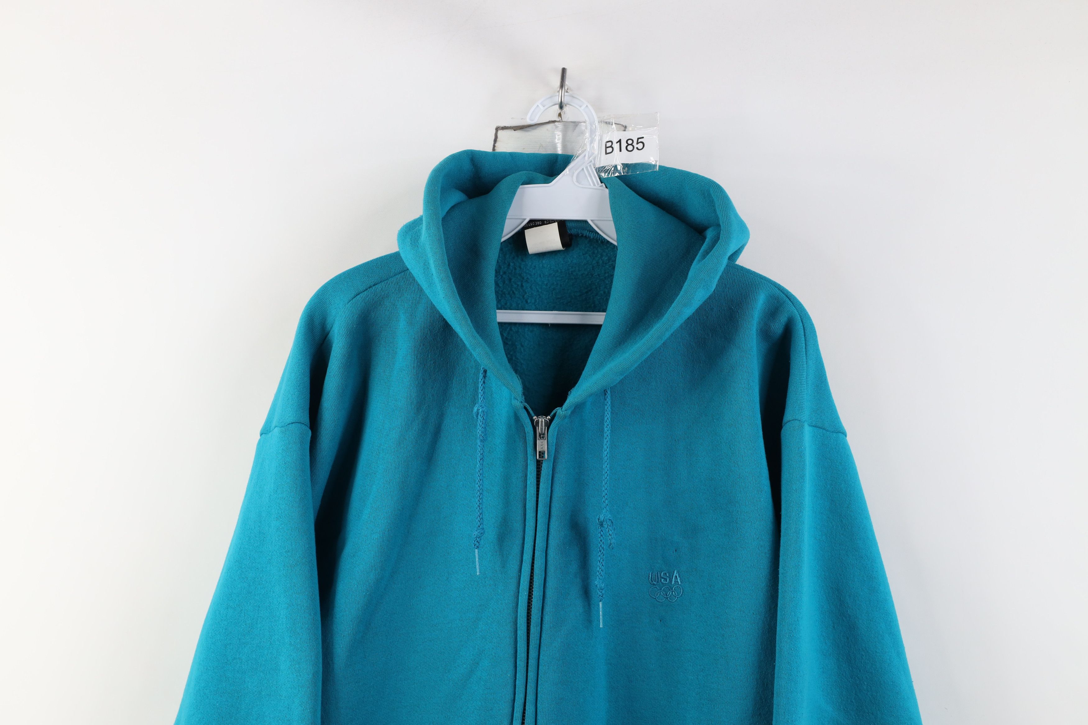 Vintage Vintage 90s USA Olympics Full Zip Hoodie Sweatshirt Teal USA Size US L / EU 52-54 / 3 - 2 Thumbnail
