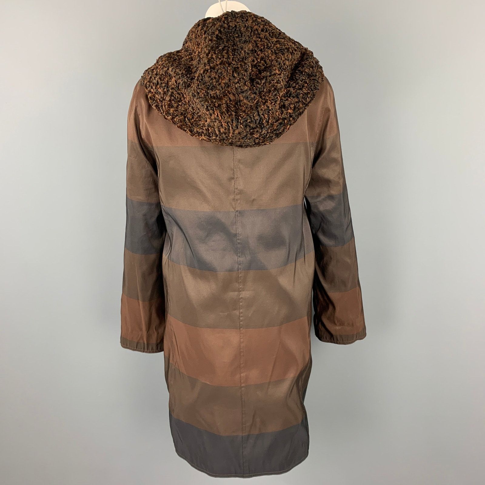 Vintage VINTAGE Brown Stripe Astrakhan Fur Reversible Hooded Jacket Size M / US 6-8 / IT 42-44 - 6 Thumbnail