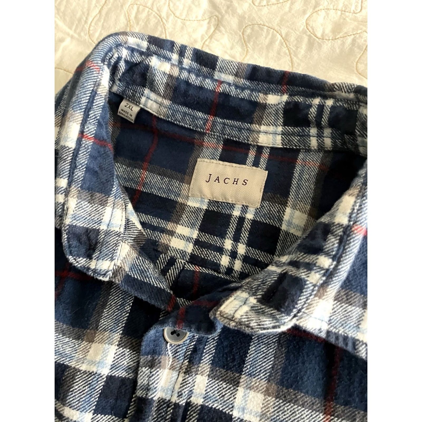 Vintage JACHS Men's Shirt 2XL Blue Tartan Plaid Flannel Heavyweight Cotton Long Sleeve Button-Up Size US XXL / EU 58 / 5 - 2 Thumbnail