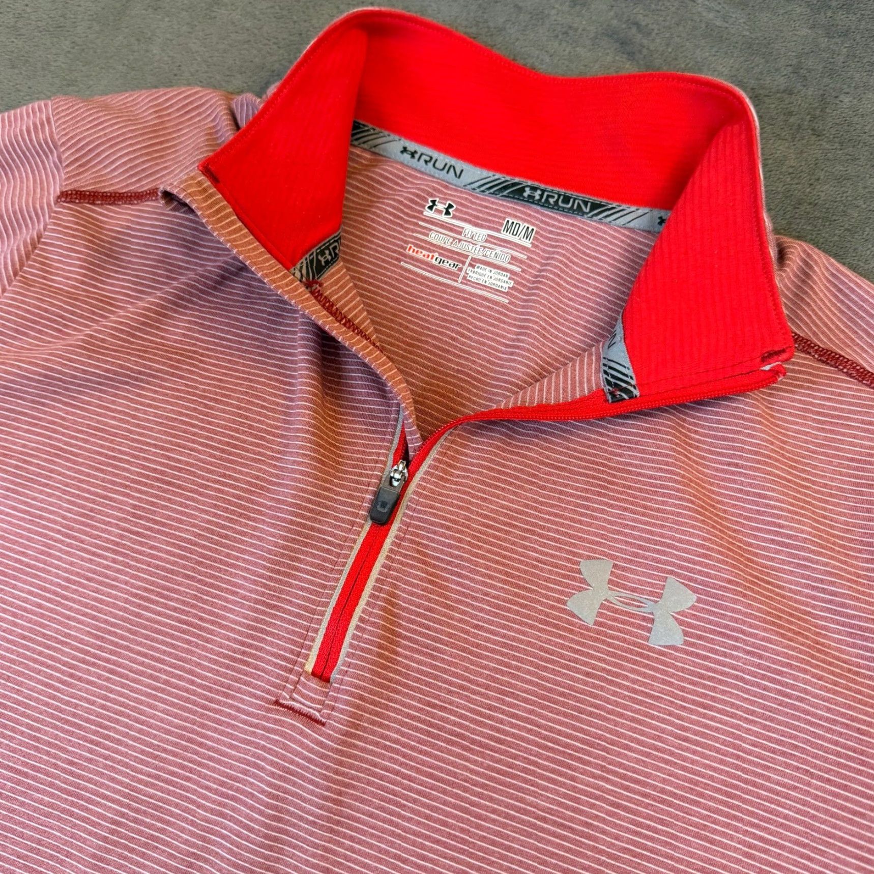 Under Armour Under Armour HeatGear Run Shirt Mens M 1/4 Zip Red Striped Pullover Long Sleeve Athletic Moisture Wicking breathable Zip up Size US M / EU 48-50 / 2 - 2 Thumbnail