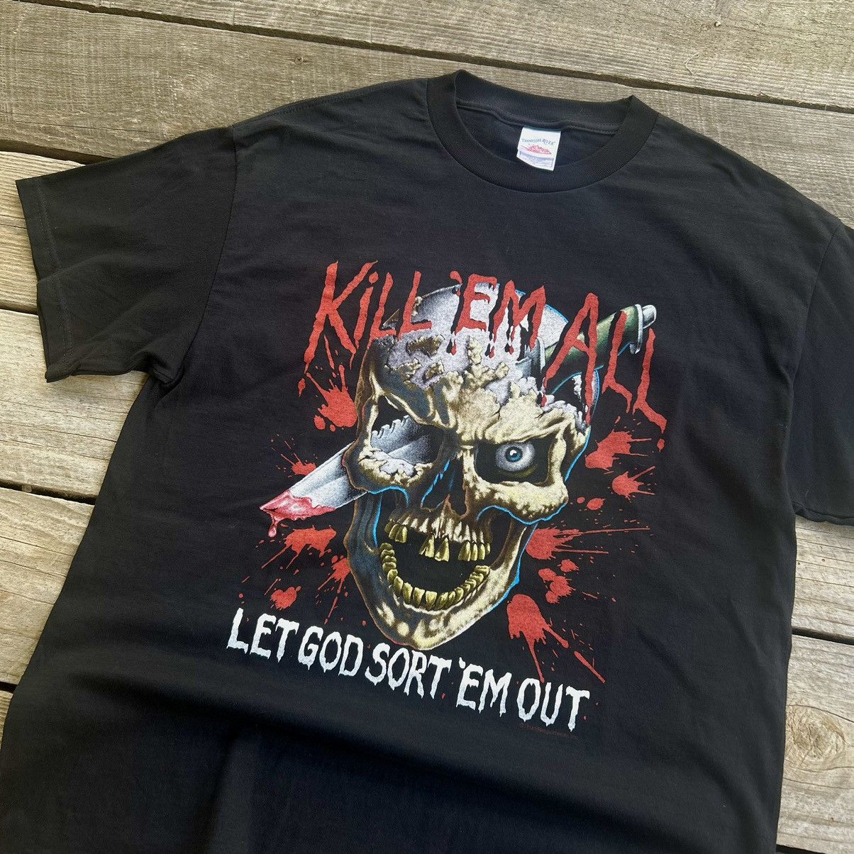 Vintage Vintage Kill Em All Let God Sort Em Out Skull Style T Shirt Size US L / EU 52-54 / 3 - 2 Thumbnail