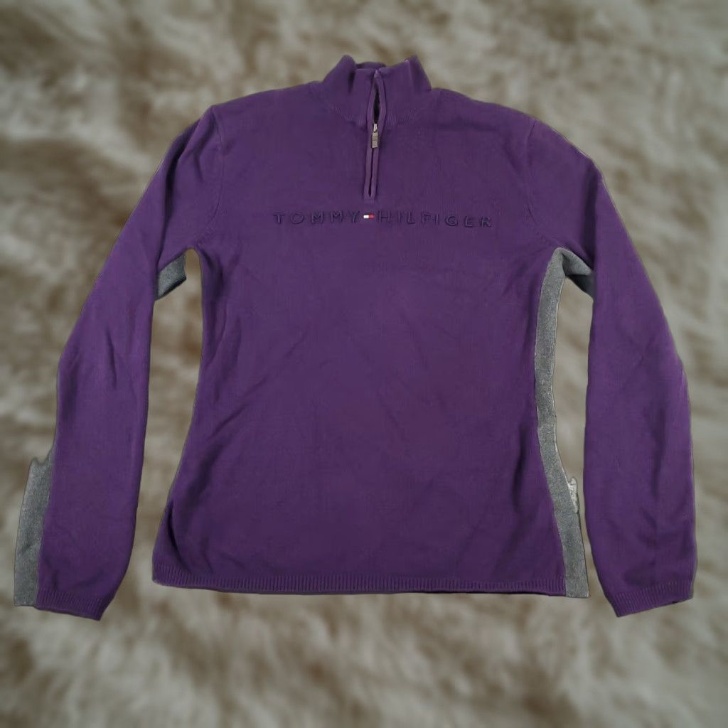 Tommy Hilfiger Tommy Hilfiger Women's Large Purple 1/4 Zip Crew Neck Sweater Pullover Cotton Blend Long Sleeve Size L / US 10 / IT 46 - 1 Thumbnail