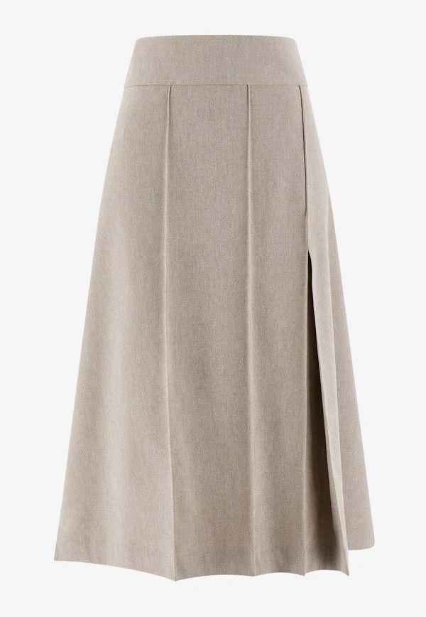 Salvatore Ferragamo o1s1rm0126 Pleated Midi Skirt in Beige Size 28" / US 6 / IT 42 - 1 Thumbnail