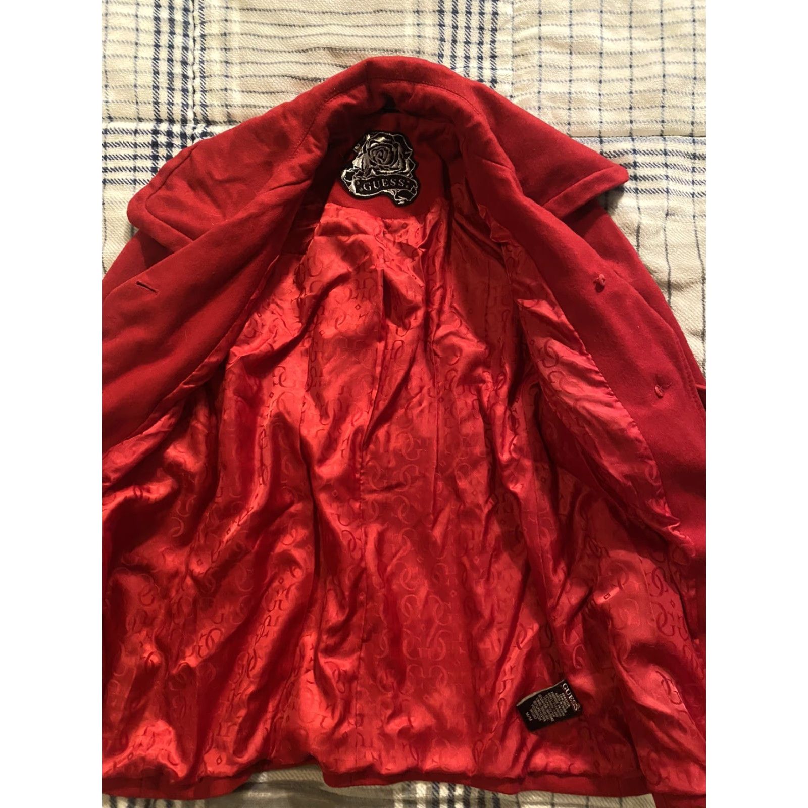 Guess VINTAGE GUESS Wool Blend Women’s Jacket Pea Coat Red Belted Collared Size M Size M / US 6-8 / IT 42-44 - 5 Thumbnail