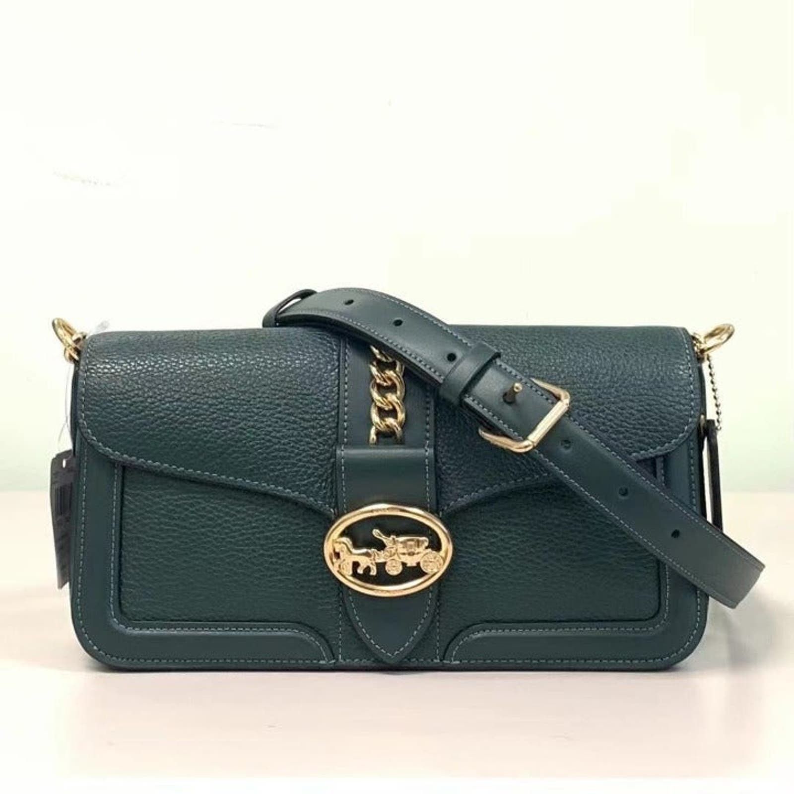 image of Coach C1531 Georgie Flap Shoulder Bag Dark Ivy in Green, Women's