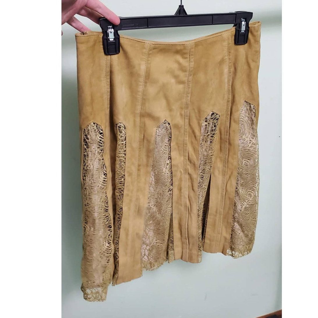 Other Luca Luca 2011 Designer Boho Eclectic Leather & Lace Skirt Size 28" / US 6 / IT 42 - 3 Thumbnail