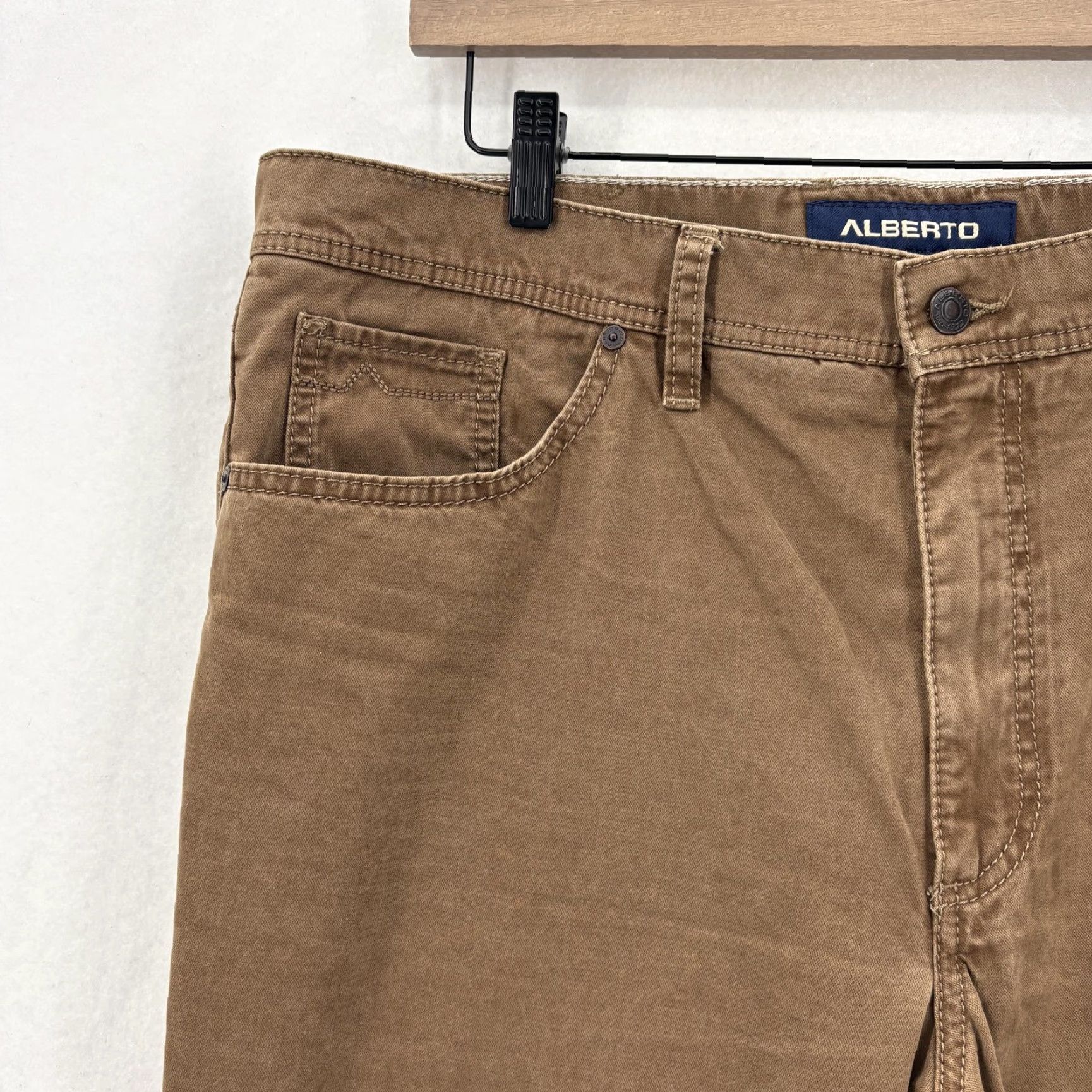Vintage Alberto Tommy Pants Mens 38x34 Brown Comfort Fit Broken Twill Stretch 5-Pocket Size US 38 / EU 54 - 3 Thumbnail