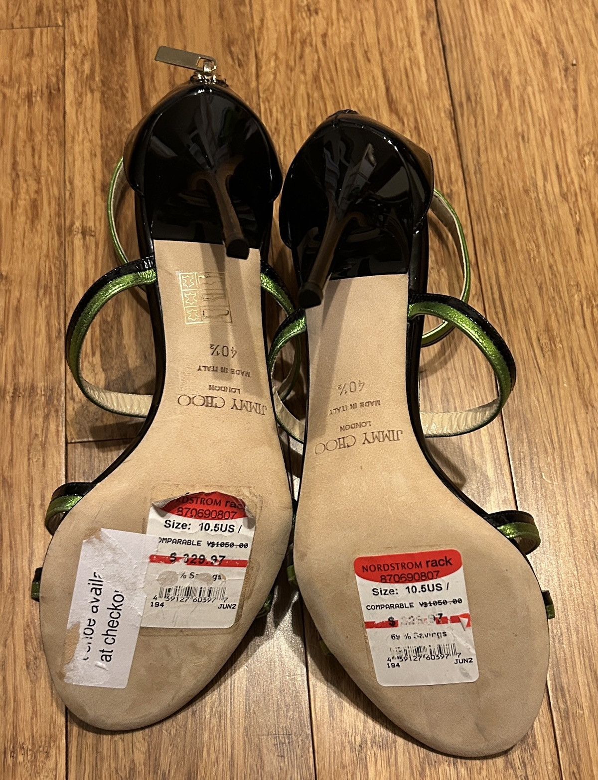 Jimmy Choo Jimmy Choo Thistle Strappy Black Patent & Green Sandal Size US 10.5 / IT 40.5 - 2 Thumbnail