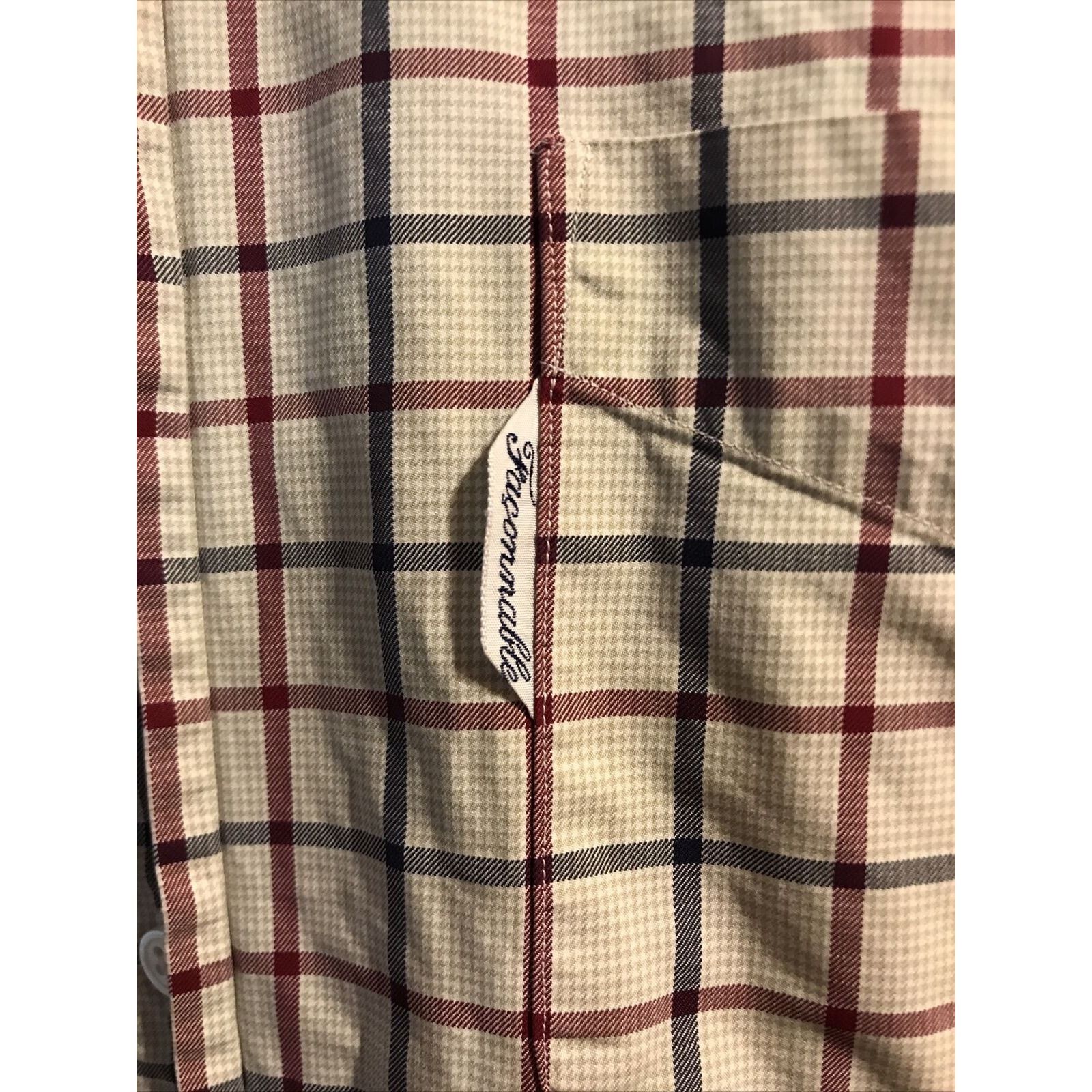 Faconnable Façonnable Men’s 14.5 Beige Red Blue Check LS Cotton Shirt Size US M / EU 48-50 / 2 - 9 Thumbnail