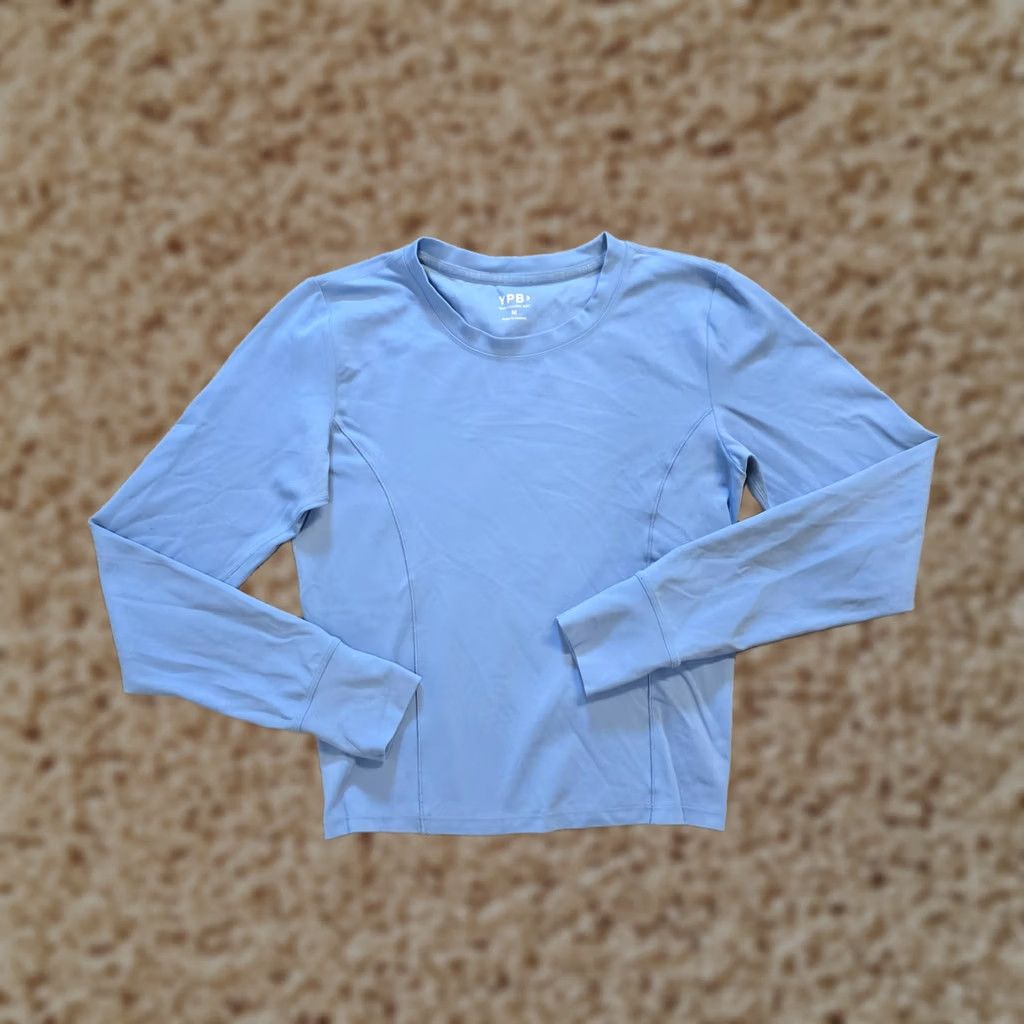 Vintage YPB Top Women Size M Blue Long Sleeve Cropped Stretch Performance Athletic T-Shirt Undergarment Casual Shirt Cropped Athletic Fit Womens Size M / US 6-8 / IT 42-44 - 1 Thumbnail