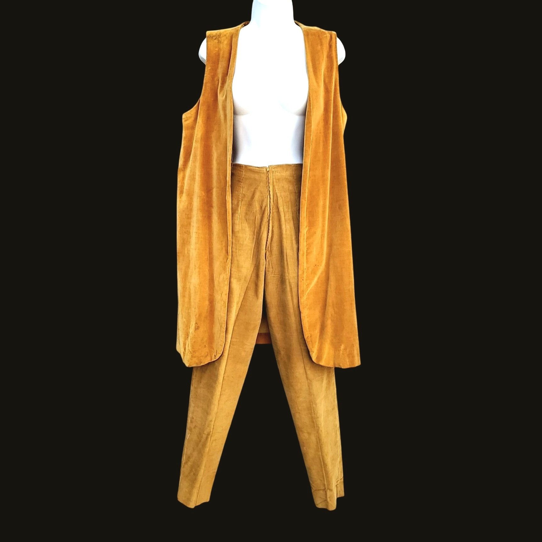 Handmade 50s Mustard Corduroy Cigarette Pants & Velvet Draped Vest Se Size 25" / US 0 / IT 36 - 1 Thumbnail