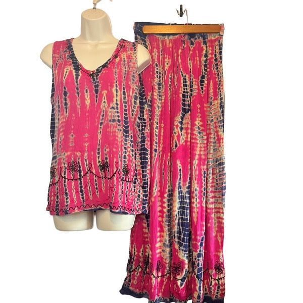 Vintage Vintage embroidered batik tie dye two piece set Size 30" / US 8 / IT 44 - 1 Thumbnail