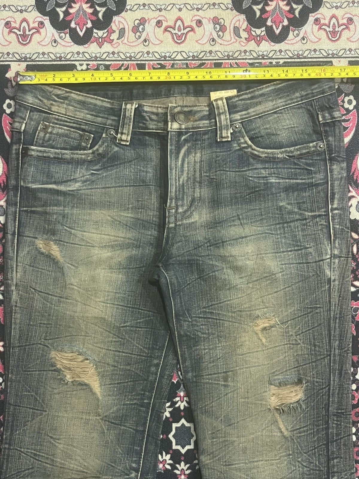 Number (N)ine Japanese Brand Mud Washed Distressed Glass Crack Flare Jeans Size US 32 / EU 48 - 11 Thumbnail