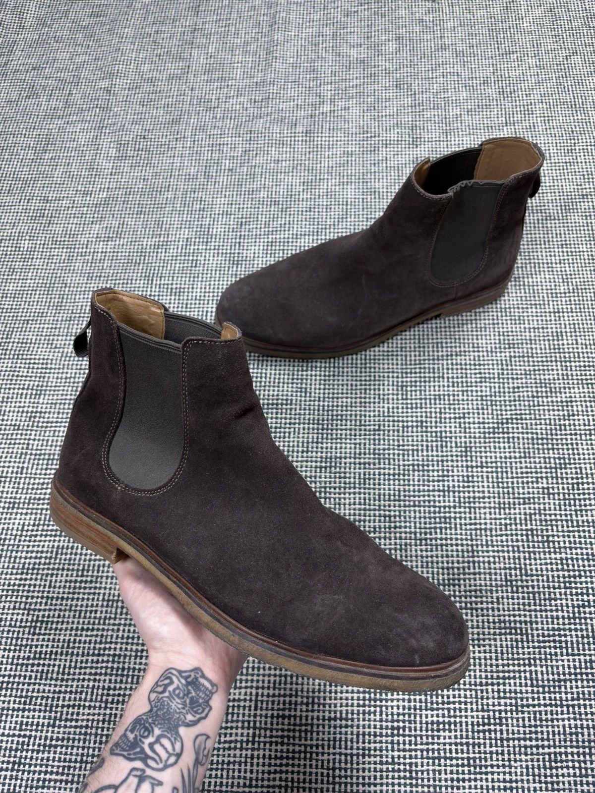 Designer Clarks Chelsea suede brown boots old money casual Size US 12 / EU 45 - 1 Thumbnail