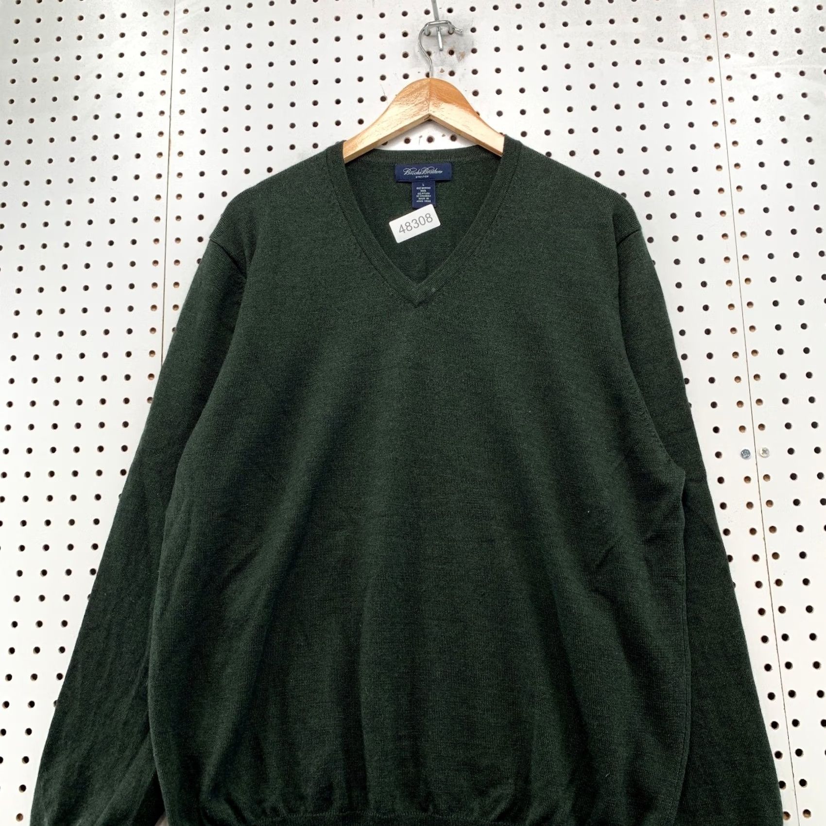 Brooks Brothers Brooks Brothers Merino Wool Sweater Mens Large Green Stretch V Neck Lightweight Pullover Knit Casual Wool Size US L / EU 52-54 / 3 - 4 Thumbnail