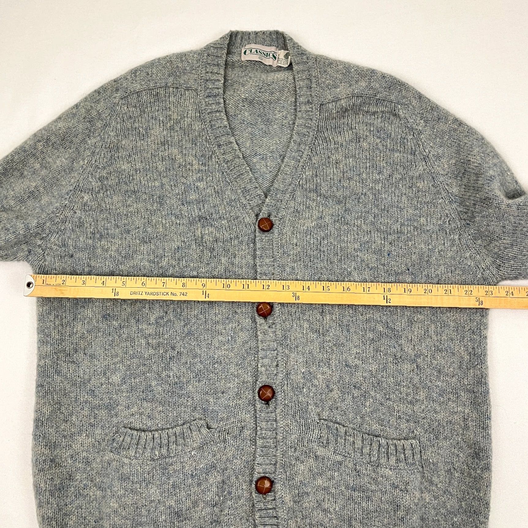 Vintage VTG Classics Cardigan Mens L/XL Blue Gray Pure Wool Grandpa Sweater Jumper 90s Size US XL / EU 56 / 4 - 4 Thumbnail