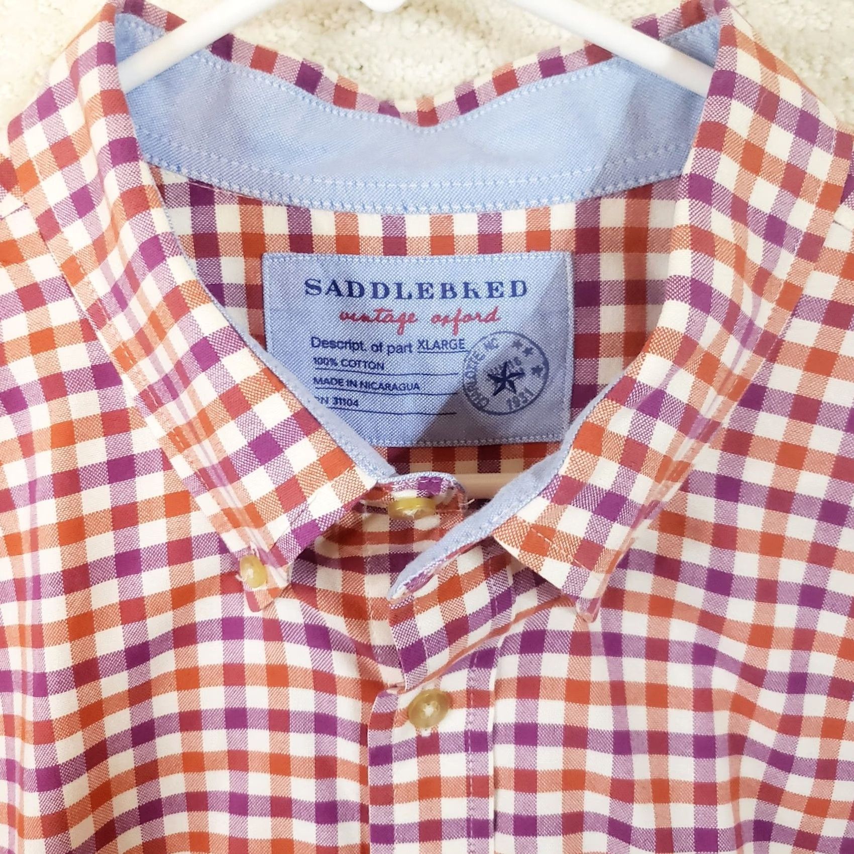 Vintage SADDLEBRED Mens XL Orange Purple Check LS Button Down Shirt Clemson Tigers Size US XL / EU 56 / 4 - 5 Thumbnail