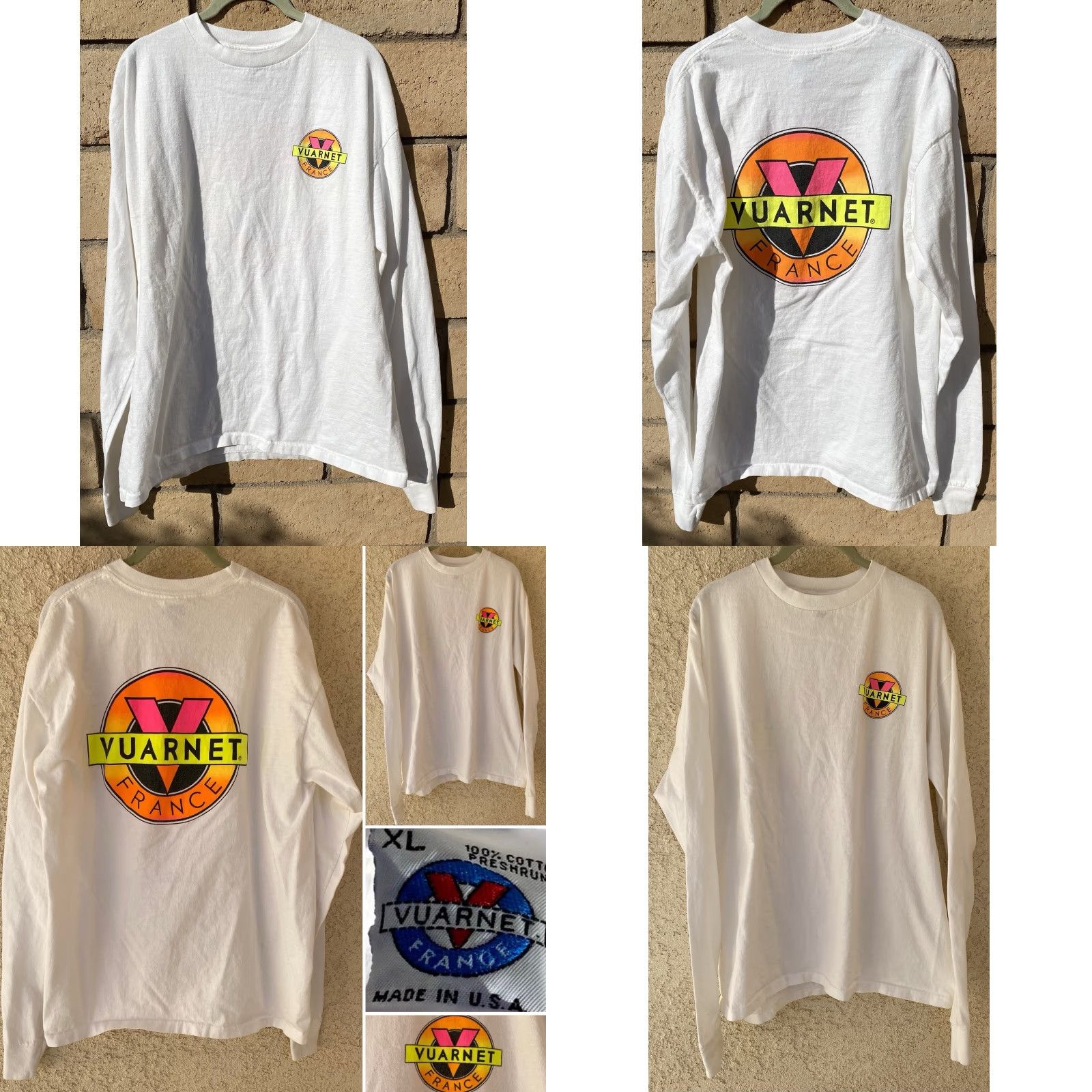 Logo 7 VINTAGE Vuarnet France Long Sleeve Shirt XL White 90s 80s Neon Circle Logo Graphic Print Logo Crew Neck Men Mens XL Shirt Size US XL / EU 56 / 4 - 8 Thumbnail