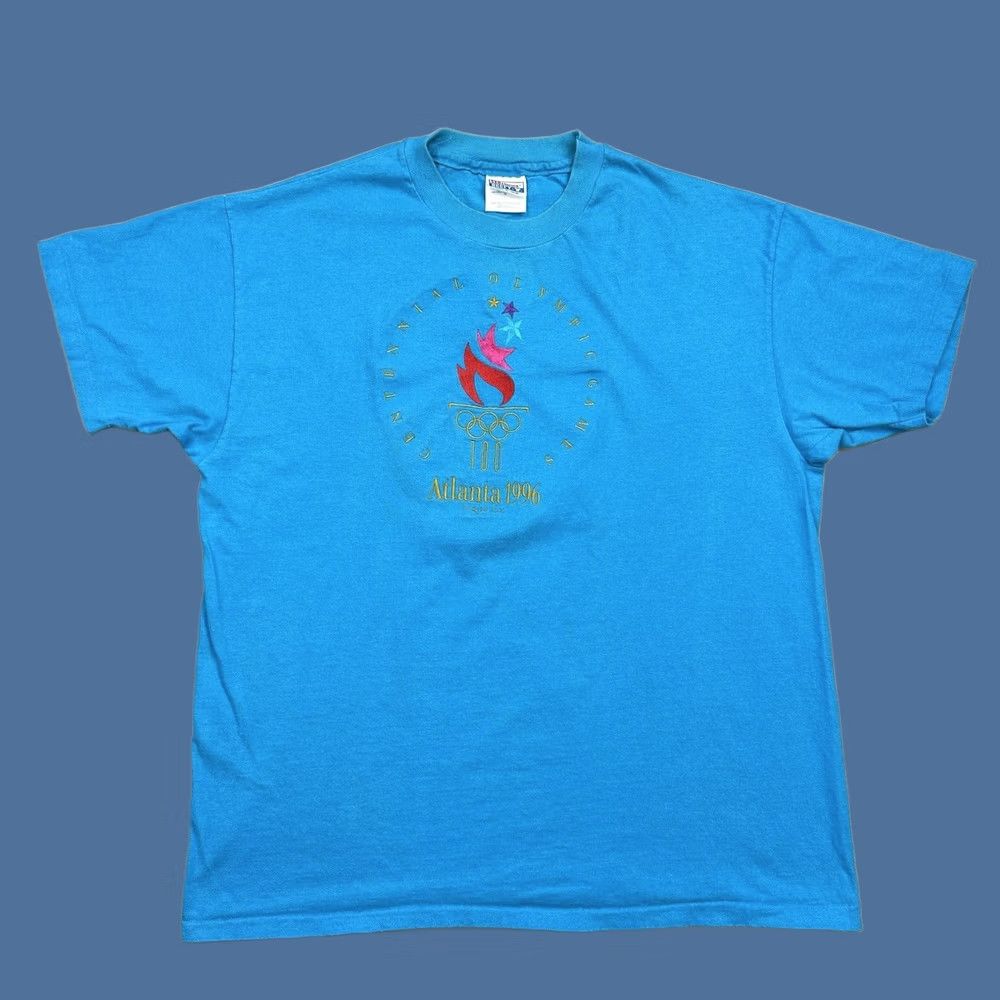 Hanes VINTAGE Atlanta 1996 Olympics Shirt Mens XL Blue Hanes Embroidered Single Stitch Size US XL / EU 56 / 4 - 1 Thumbnail