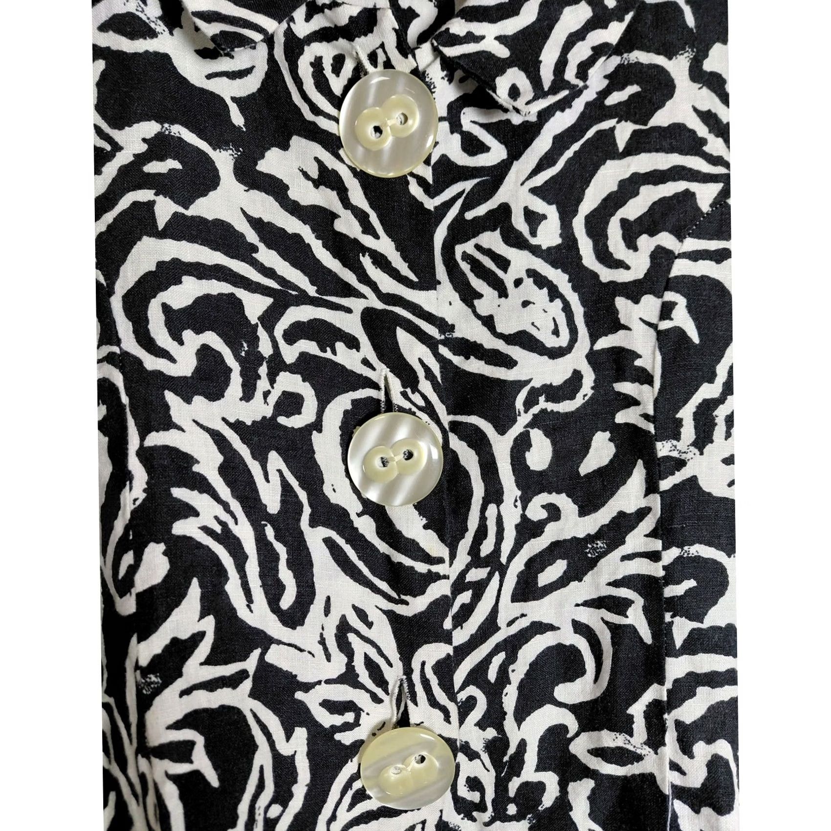 Jim Thompson Norm Thompson Jacket Black White Paisley Long Sleeve 100% Linen Size M Women Size M / US 6-8 / IT 42-44 - 3 Thumbnail