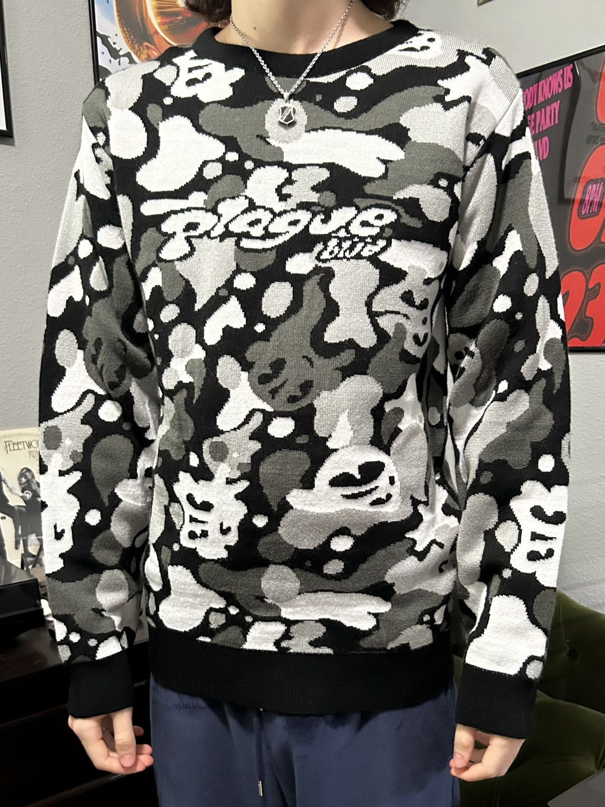 image of Plague Blvd X Lil Darkie Camo Sweater in Grey, Men's (Size Large)