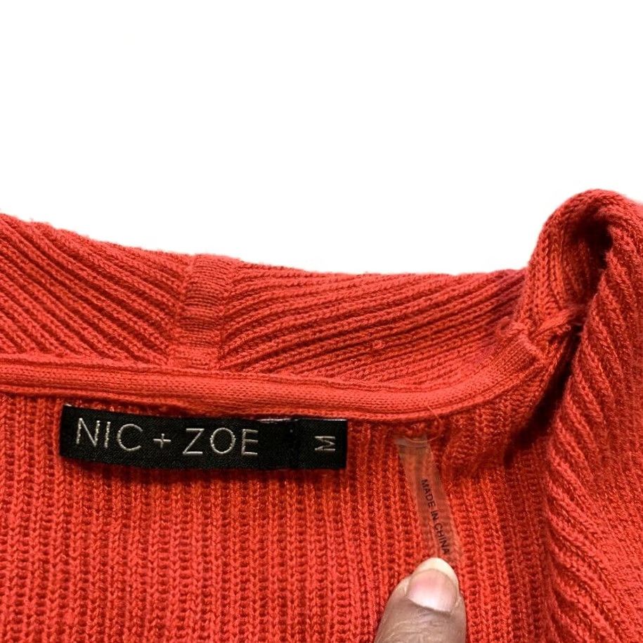 NIC+ZOE NIC+ZOE Flared Cardigan Long Sweater Ribbed Pleated Back Button Front Red M EUC Women Knit Wool Blend Shirt Sweater (Regular) Girls? Size M / US 6-8 / IT 42-44 - 3 Thumbnail