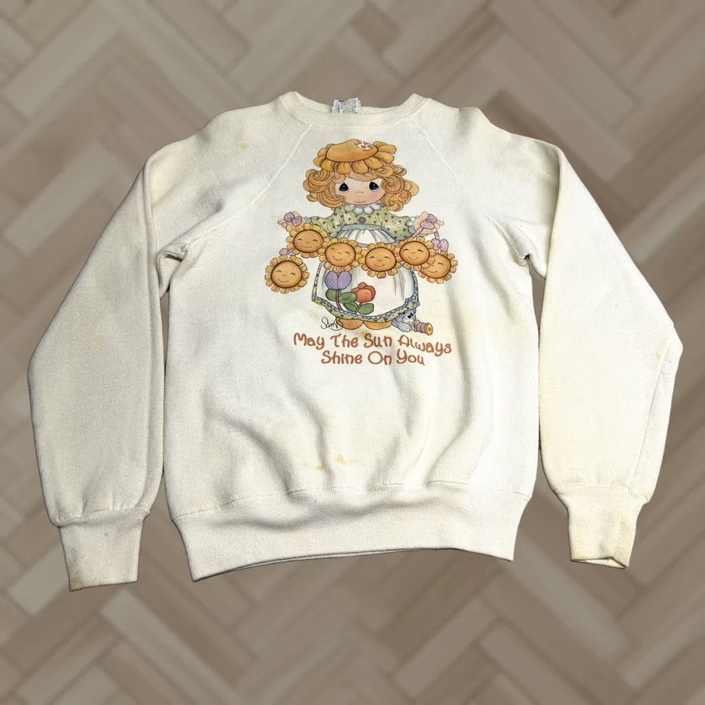 Lee VINTAGE Precious Moments Sweatshirt Lee Womens Small White Sunflower 80s 90s USA Cottagecore Pullover Crew Neck Size S / US 4 / IT 40 - 1 Thumbnail