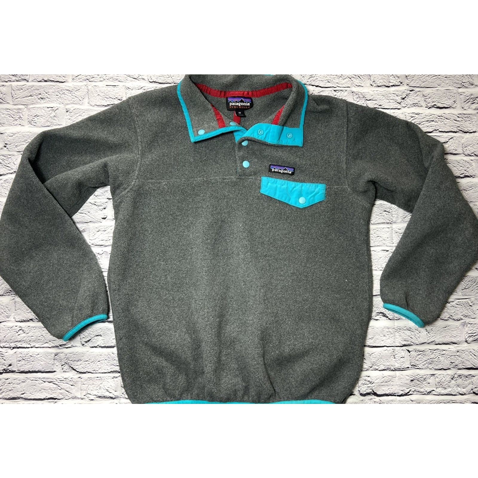 Patagonia NICE!! Patagonia Lightweight Synchilla Gray & Teal Snap-T Pullover Women's XS Size XS / US 0-2 / IT 36-38 - 2 Thumbnail